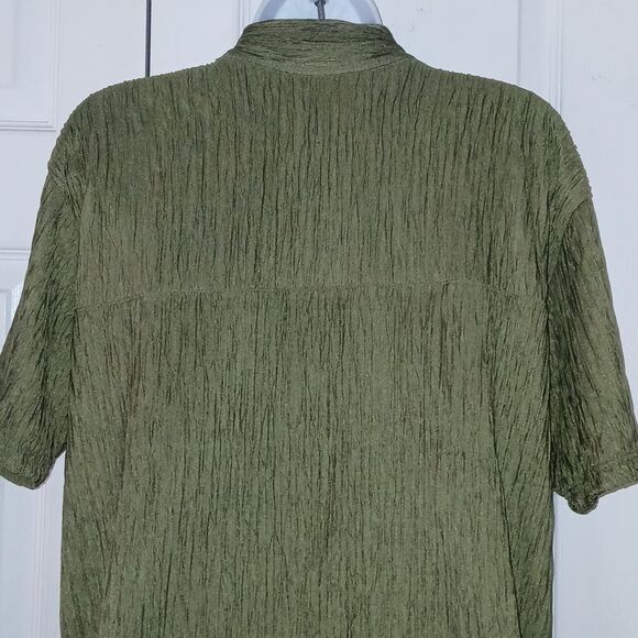 JL J.P.L.A. olive green crinkle blouse with attached tie  Sz NWOT - Picture 6 of 7